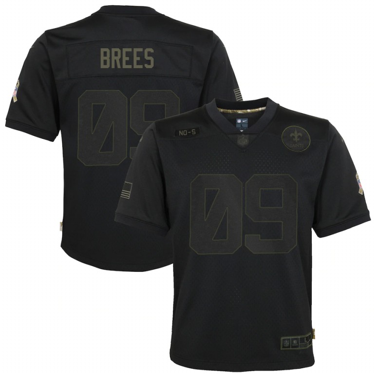 NFL New Orleans Saints #9 Drew Brees Nike Youth 2020 Salute to Service Game  Black jerseys